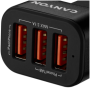 CANYON C-06 Universal 3xUSB car adapter, Input 12V-24V, Output 5V-3.1A, black rubber coating+black metal ring (side with USB is 